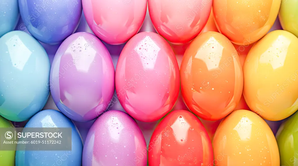 Rainbow using colored eggs, Easter celebration, March