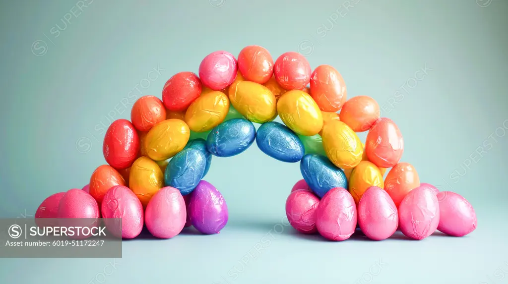 Rainbow using colored eggs, Easter celebration, March