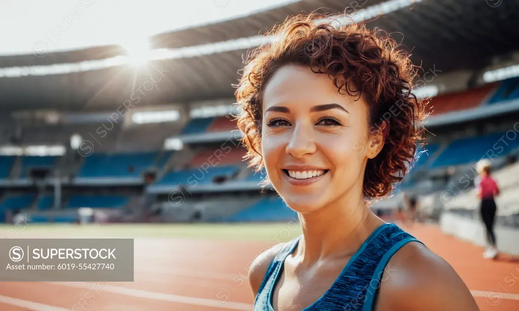 Portrait of a young female athlete at the Olympic stadium.