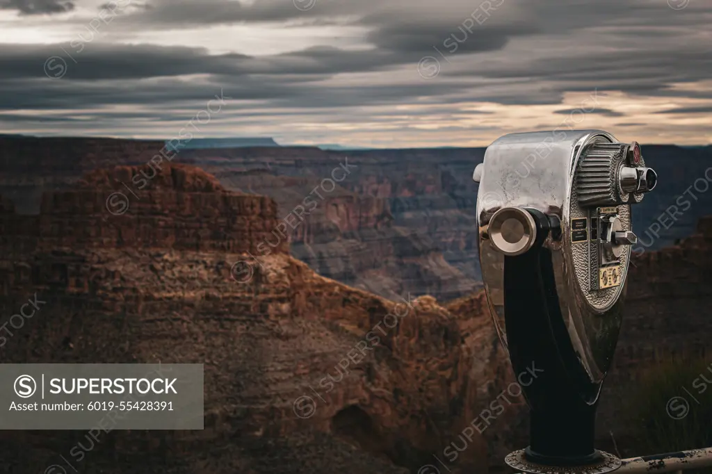 Coin-operated binoculars against mountains at the Grand Canyon