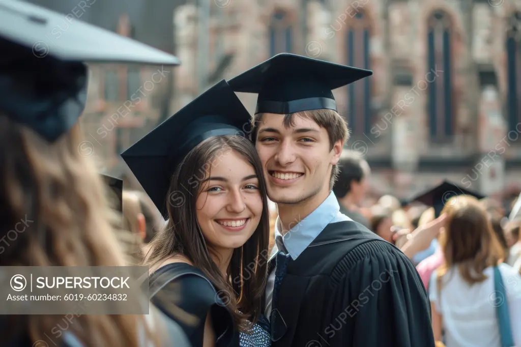 A couple of college students on graduation day