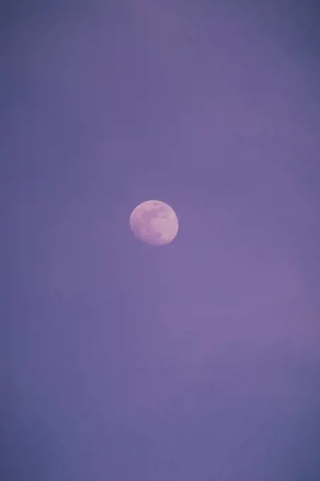 Spotted moon in violet sky in evening