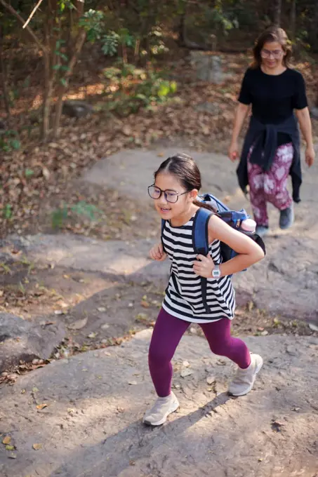 A girl and mother in weekend hiking