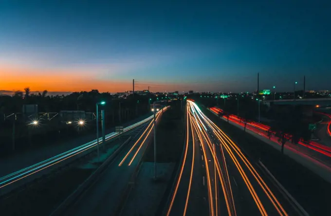 traffic night road panoramic miami