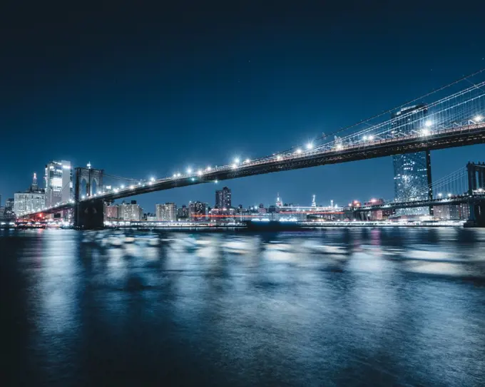 Brooklyn bridge skyline usa New York sky blue
