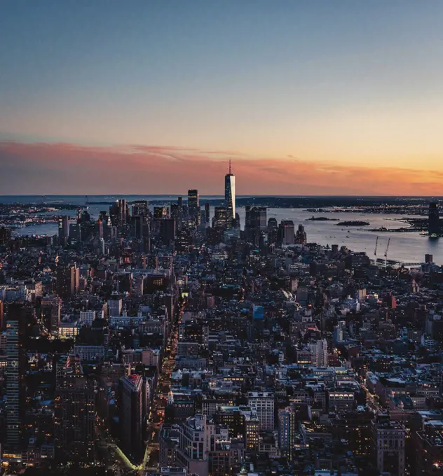 city skyline at sunset Manhattan New York beautiful view usa