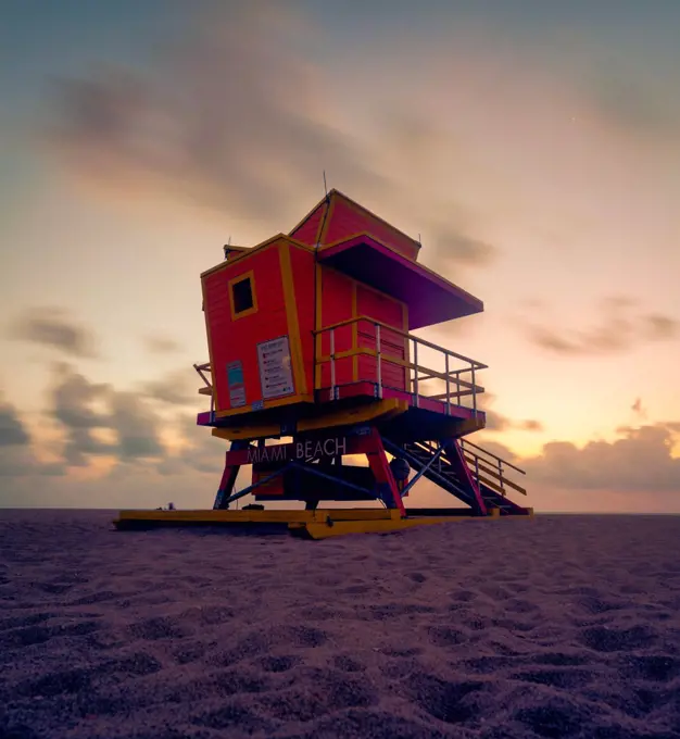 lifeguard tower at sunset sunrise summer Miami Beach beautiful sky