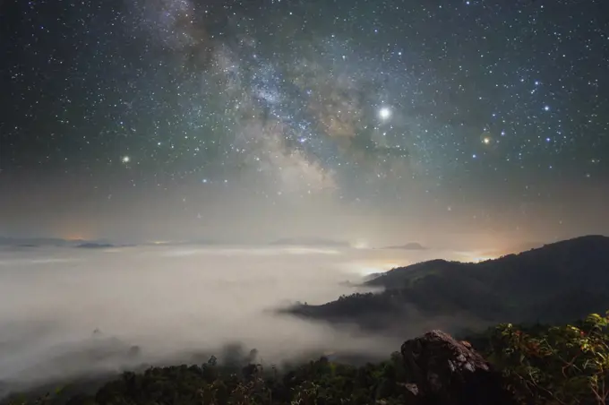 Night time long exposure landscape photography.the milky way