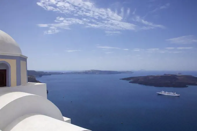 View from Church over Aegean Sea and Cruiseship