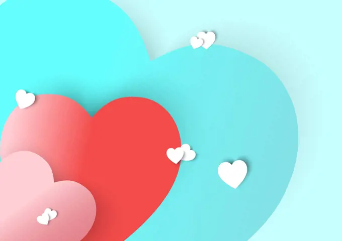 Valentine Multicolor Hearts, red pink and blue in blue background