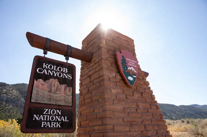 Kolob Canyons Entrance Sign in Zion National Park