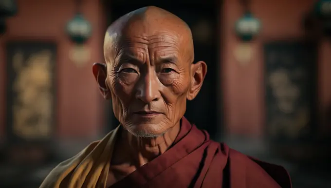 Image Generated AI. Portrait of a Buddhist monk