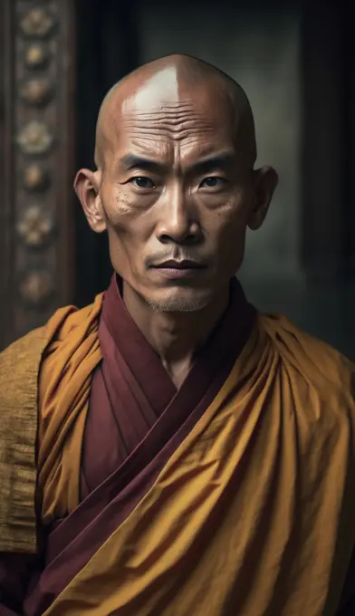 Image Generated AI. Portrait of a Buddhist monk