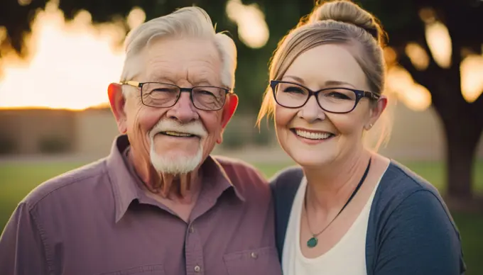 Image Generated AI. Woman and her father together in a park