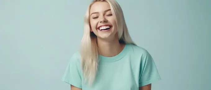 Image Generated AI.Caucasian blonde woman laughing happily