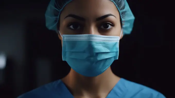 Image Generated AI. Afroamerican nurse with face mask protection