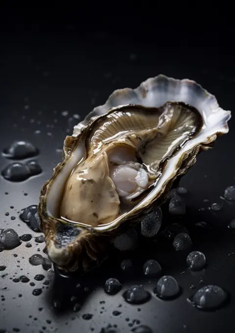 AI Generative. Open shucked fresh oysters. Macro photo.