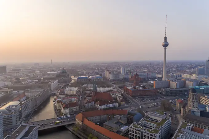 Aerial of Berlin Mitte with the TV tower, Berlin, Germany