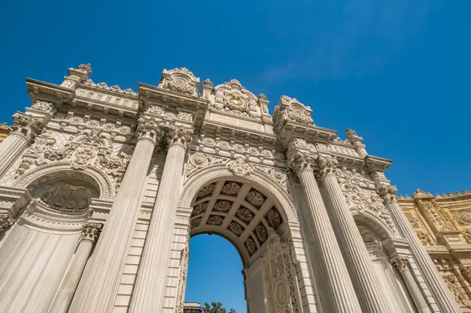 View of a gate at Dolmebahce palace in Istanbul, Turkey