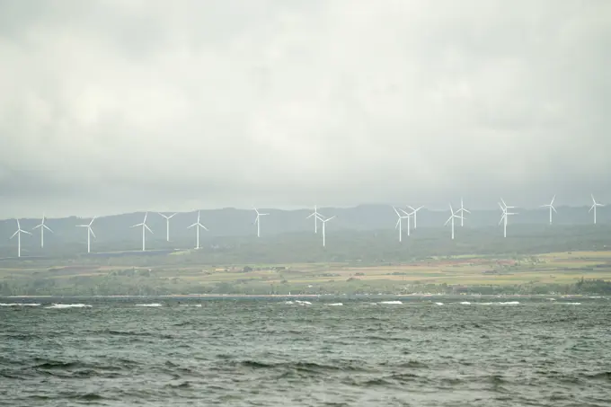 Hawaii wind farm on north shore of Oahu, Hawaii