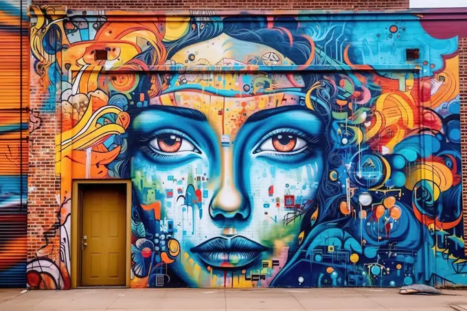 Colorful and creative urban mural. Generative AI