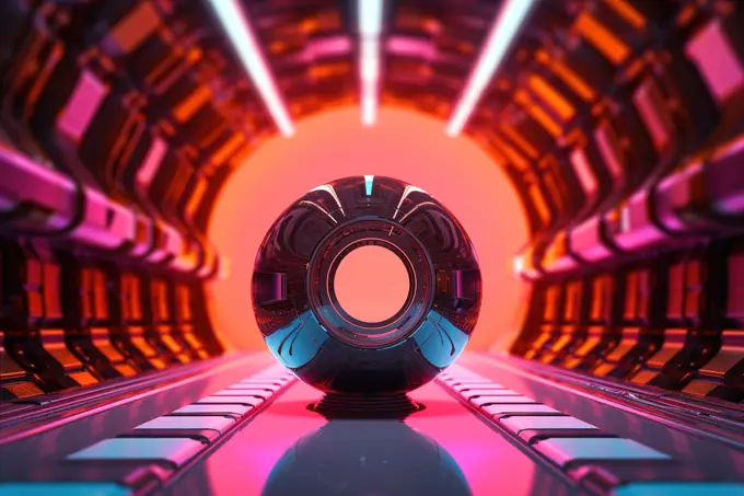Abstract 3D futuristic tunnel with vibrant colors. Generative AI