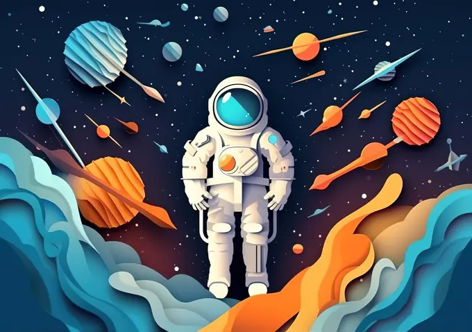 Colorful illustration of astronaut on space. Generative AI