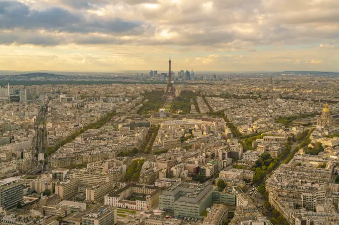 Elevated with of skyline of Paris with eiffel tower in Paris