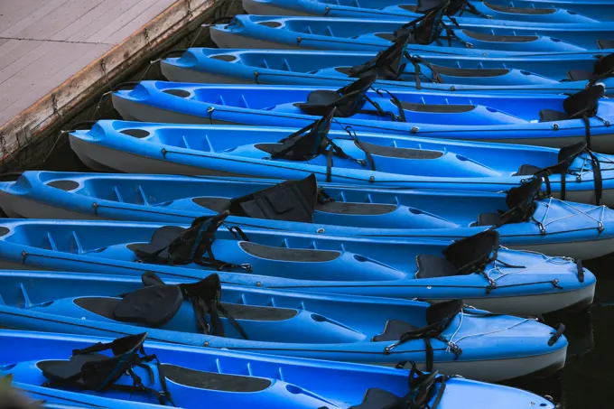 Blue Kayak on a lake in Matka Canyon