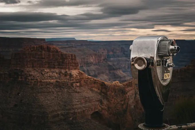 Coin-operated binoculars against mountains at the Grand Canyon