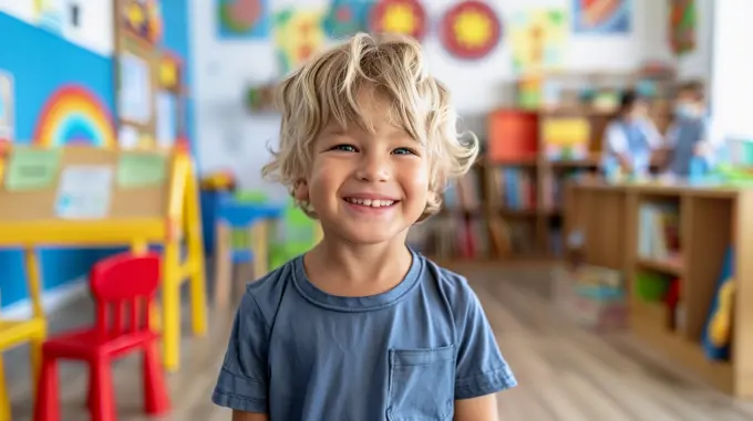 Smiling happy child returning to school and education classes