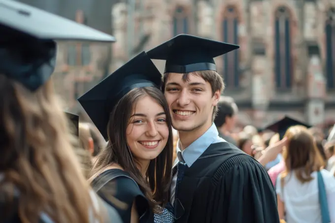 A couple of college students on graduation day