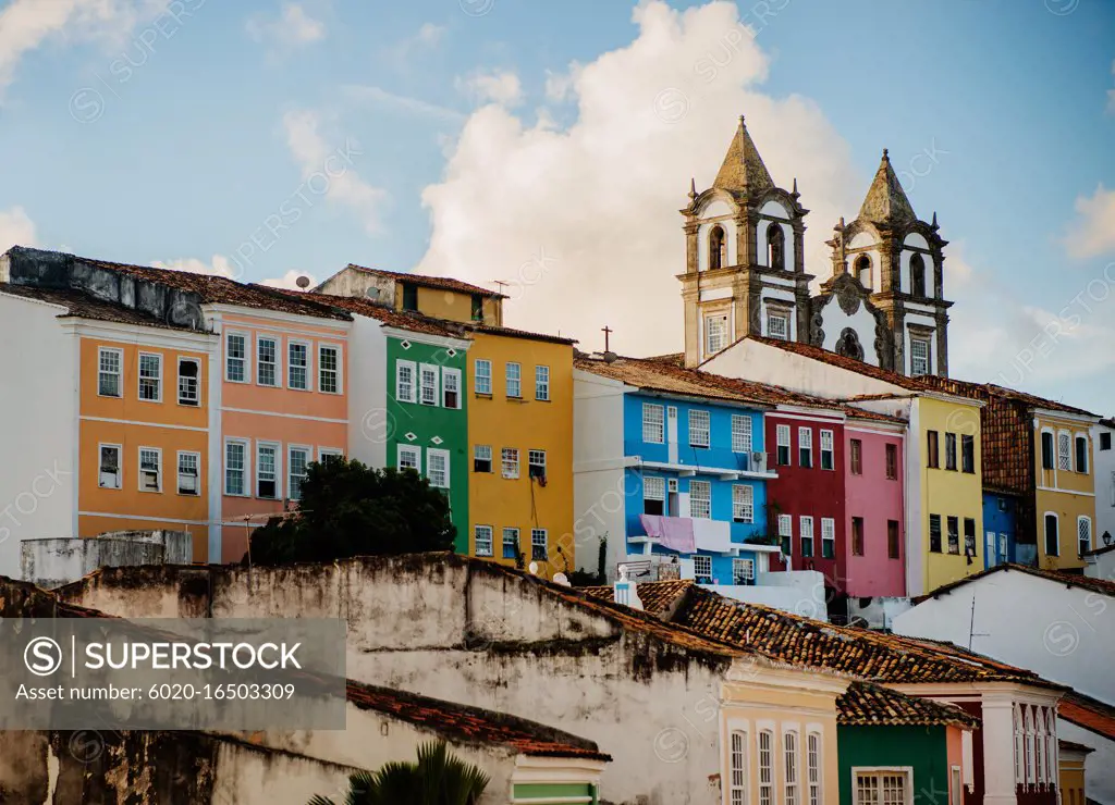 colorful houses in the old town of Salvador, Brazil, Bahia, South America