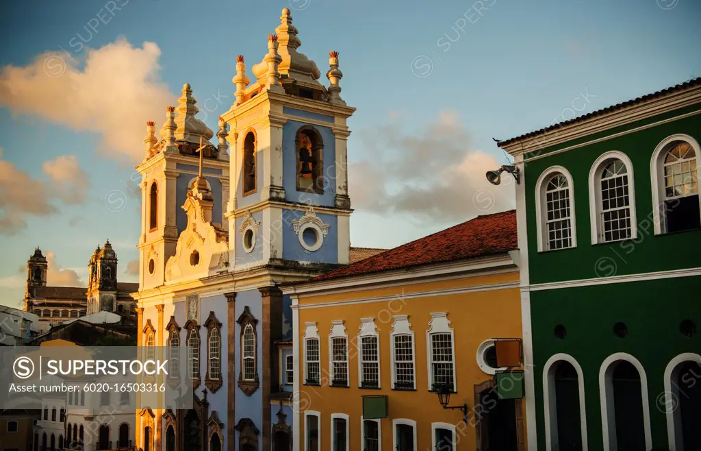 old buildings of Salvador including the Rosario dos Pretos church, Salvador, Bahia, Brazil, South America