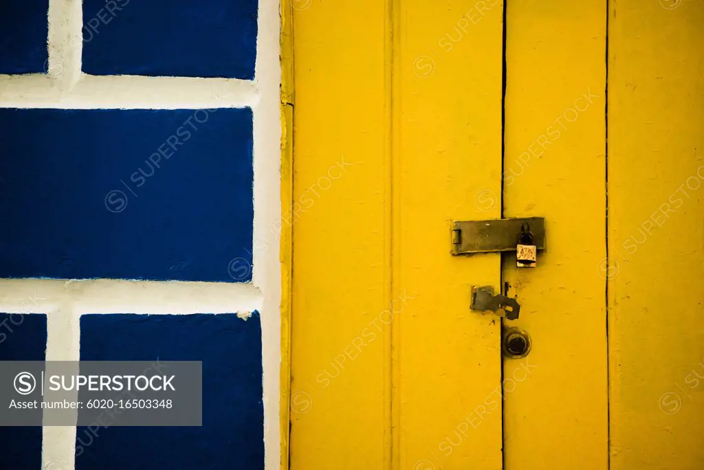 blue door with lock, Salvador, Bahia, Brazil