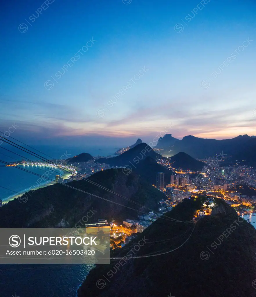 View of Rio de Janeiro at night from Sugarloaf mountain, Brazil