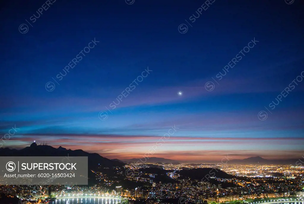 View of Rio de Janeiro at night from Sugarloaf mountain, Brazil