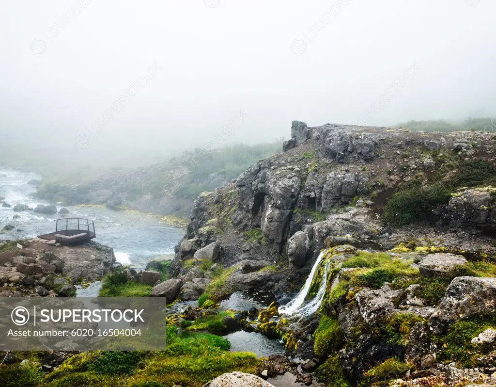 River running from Baejarfoss, Bæjarfoss waterfalls, Iceland, Scandinavia, Europe