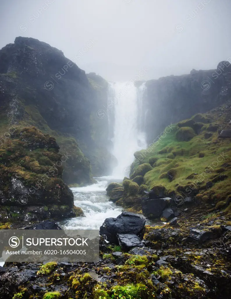 Baejarfoss, Bæjarfoss waterfalls, Iceland, Scandinavia, Europe