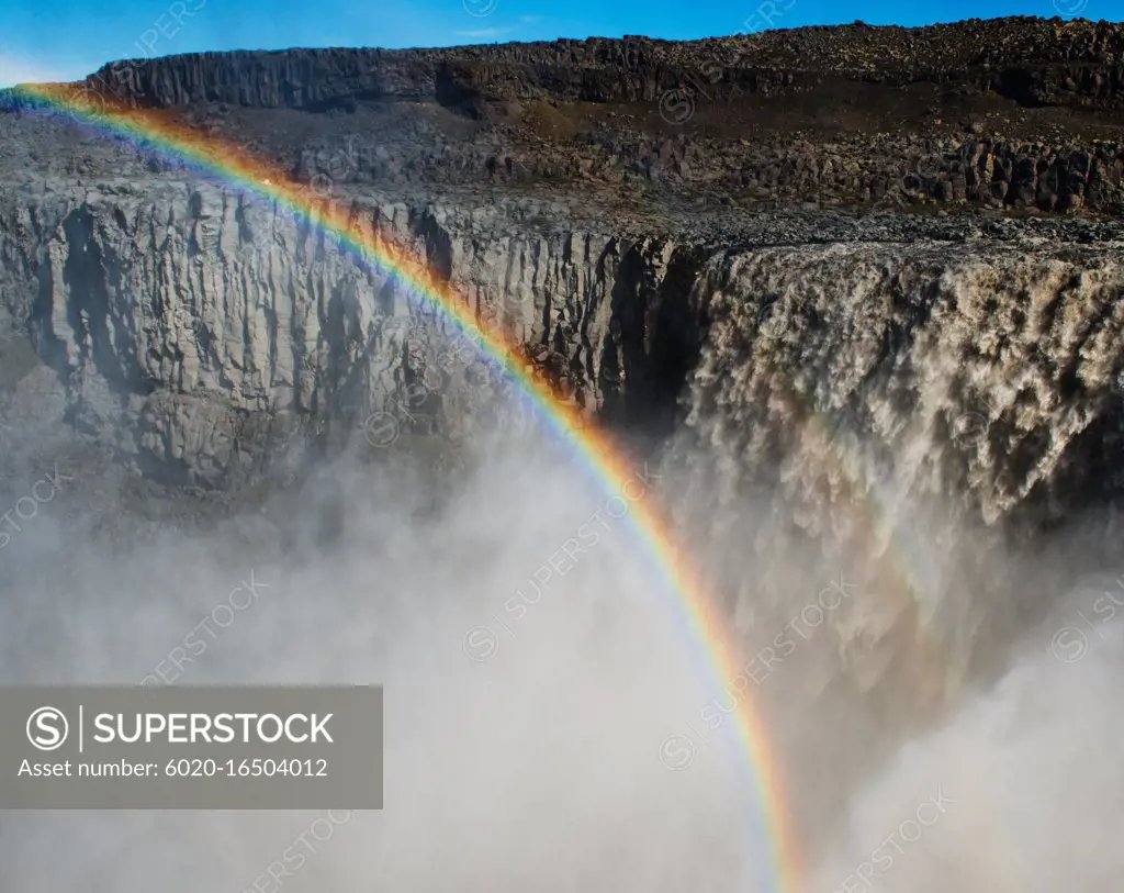 rainbow over Dettifoss waterfall, Golden circle, Iceland, Scandinavia, Europe