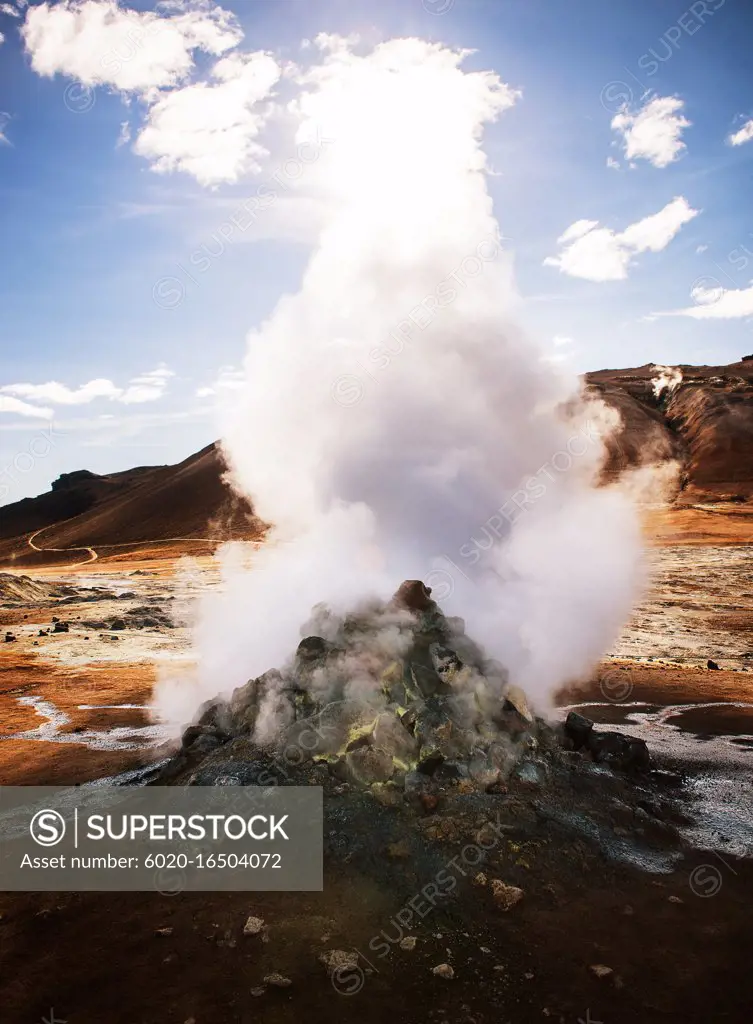 Steam emitting from Geysir in Iceland, Scandinavia, Europe