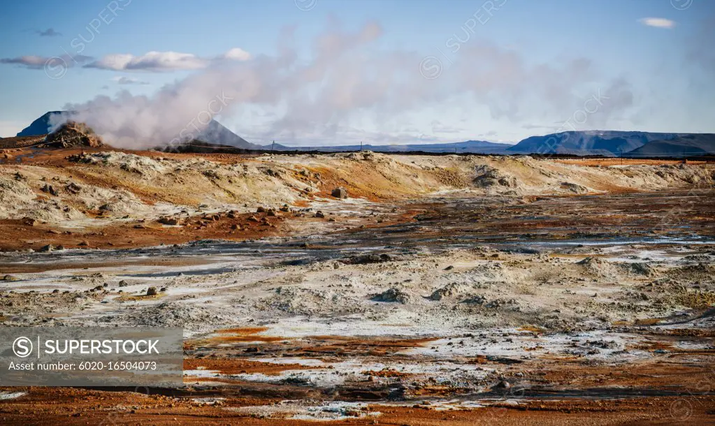 Hverir, a geothermal area known for its bubbling pools of mud & steaming fumaroles emitting sulfuric gas, Namafjall, Iceland, Scandinavia, Europe