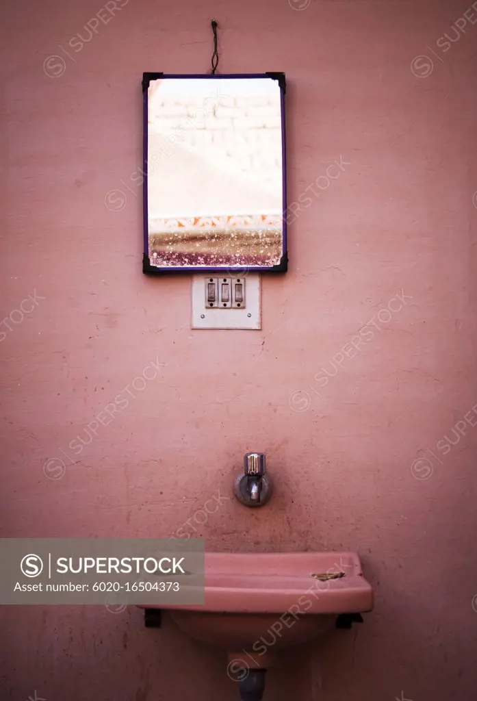 bathroom sink and mirror, Jaipur, the pink city, India