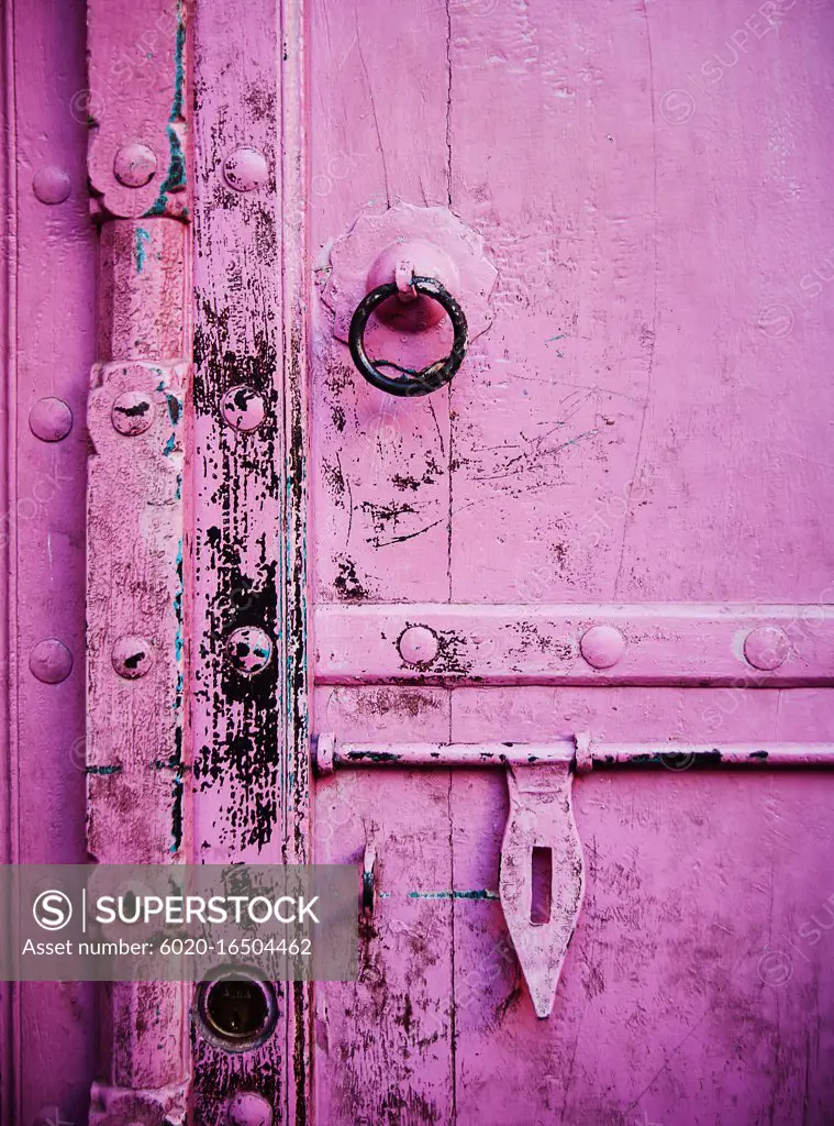 Detail of an old pink door, Jaipur, India