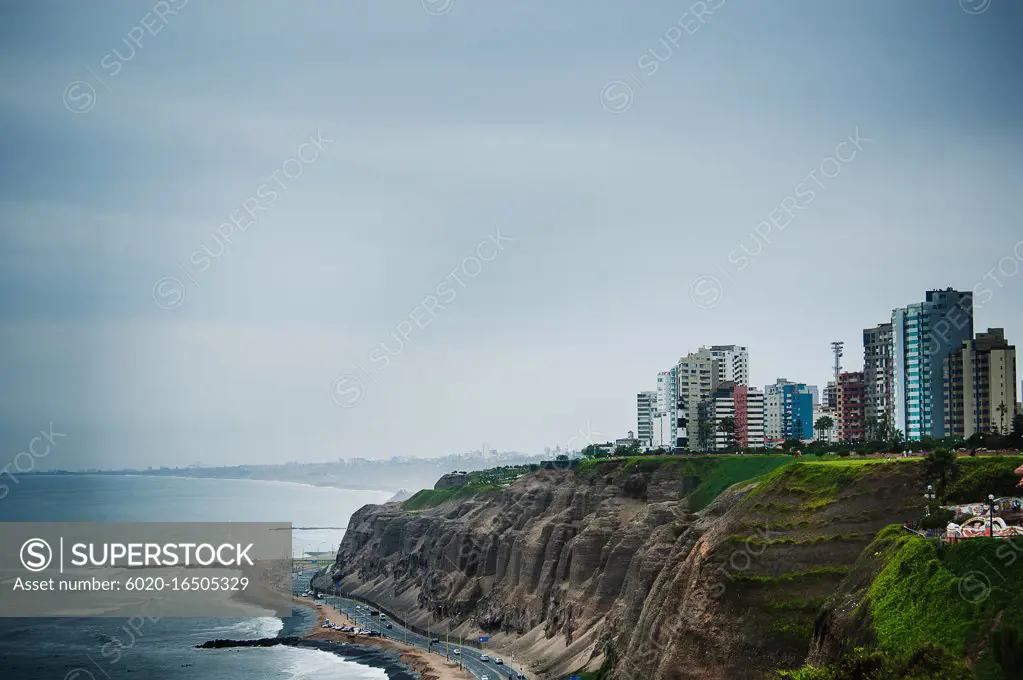 Pacific coastline of Miraflores in Lima, Peru, South America