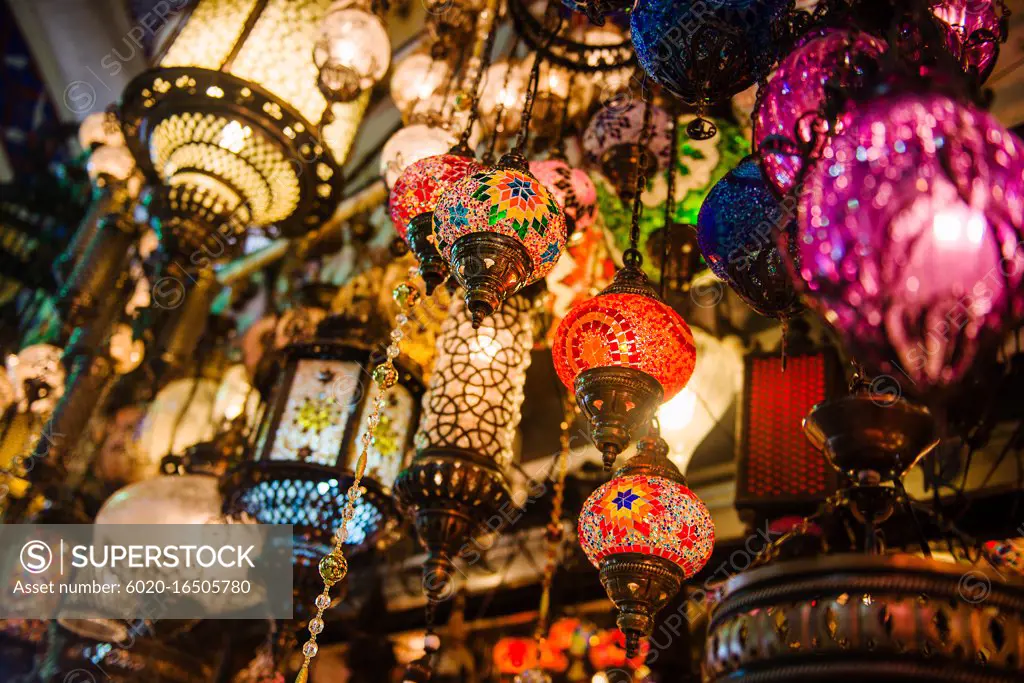 turkish lamps in the market, Istanbul, Turkey