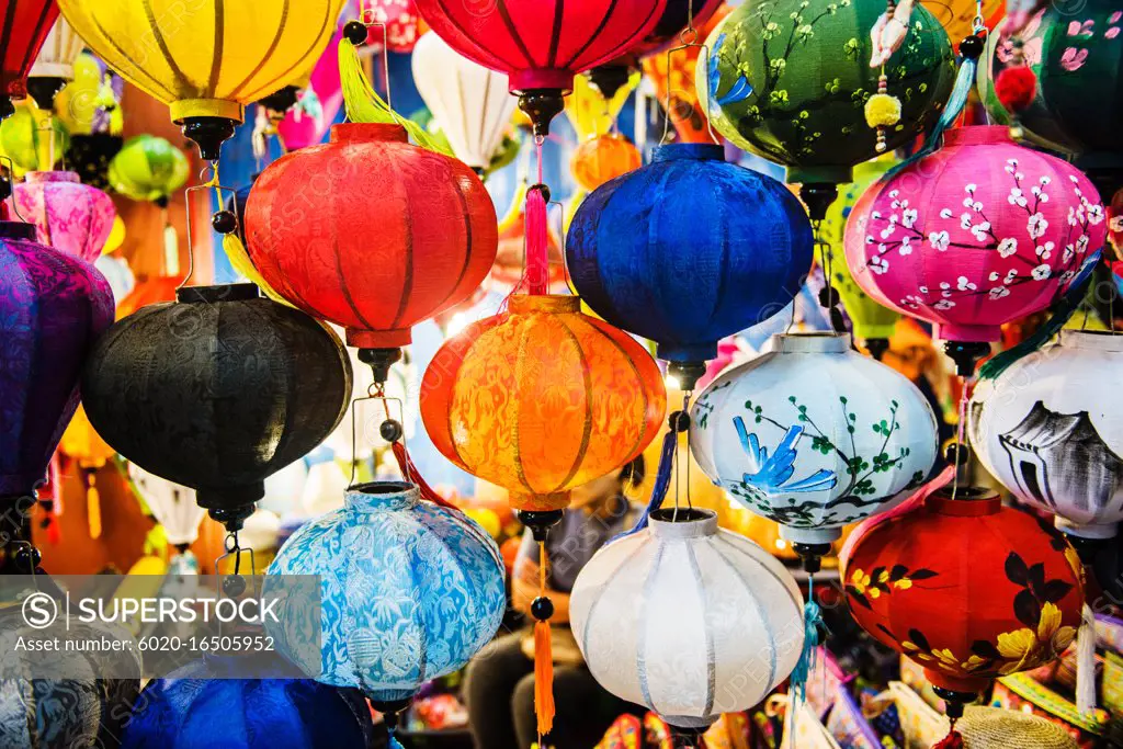 Colorful paper lamps, Vietnam, Southeast Asia