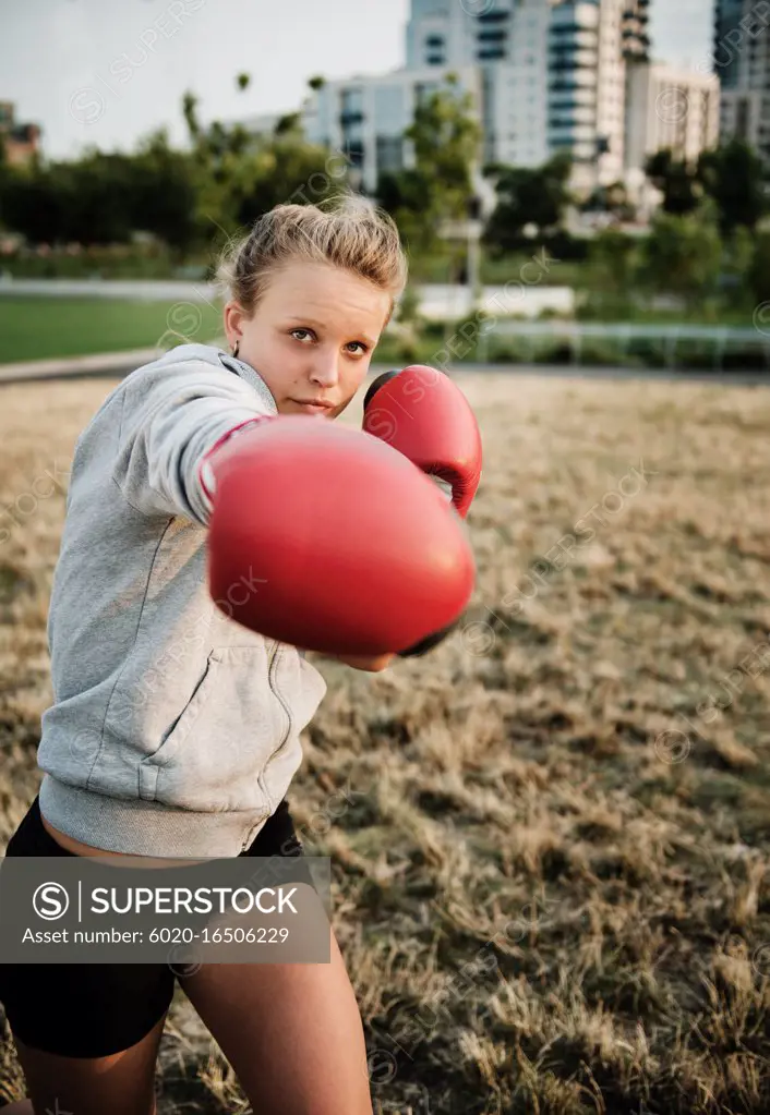 young woman boxing