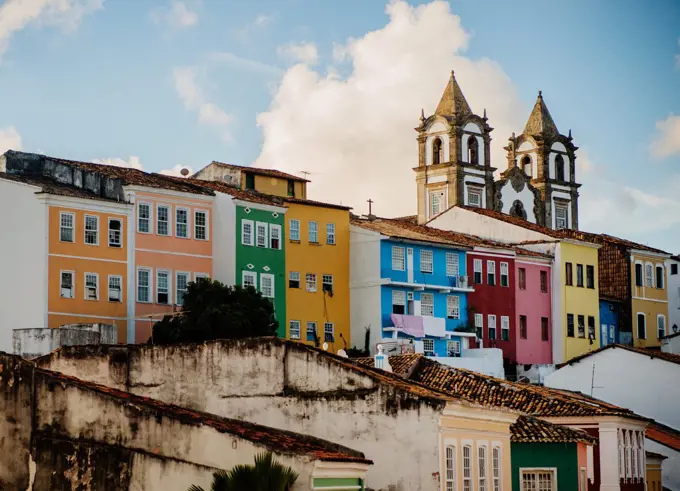 colorful houses in the old town of Salvador, Brazil, Bahia, South America