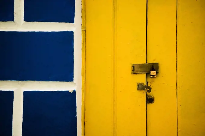 blue door with lock, Salvador, Bahia, Brazil